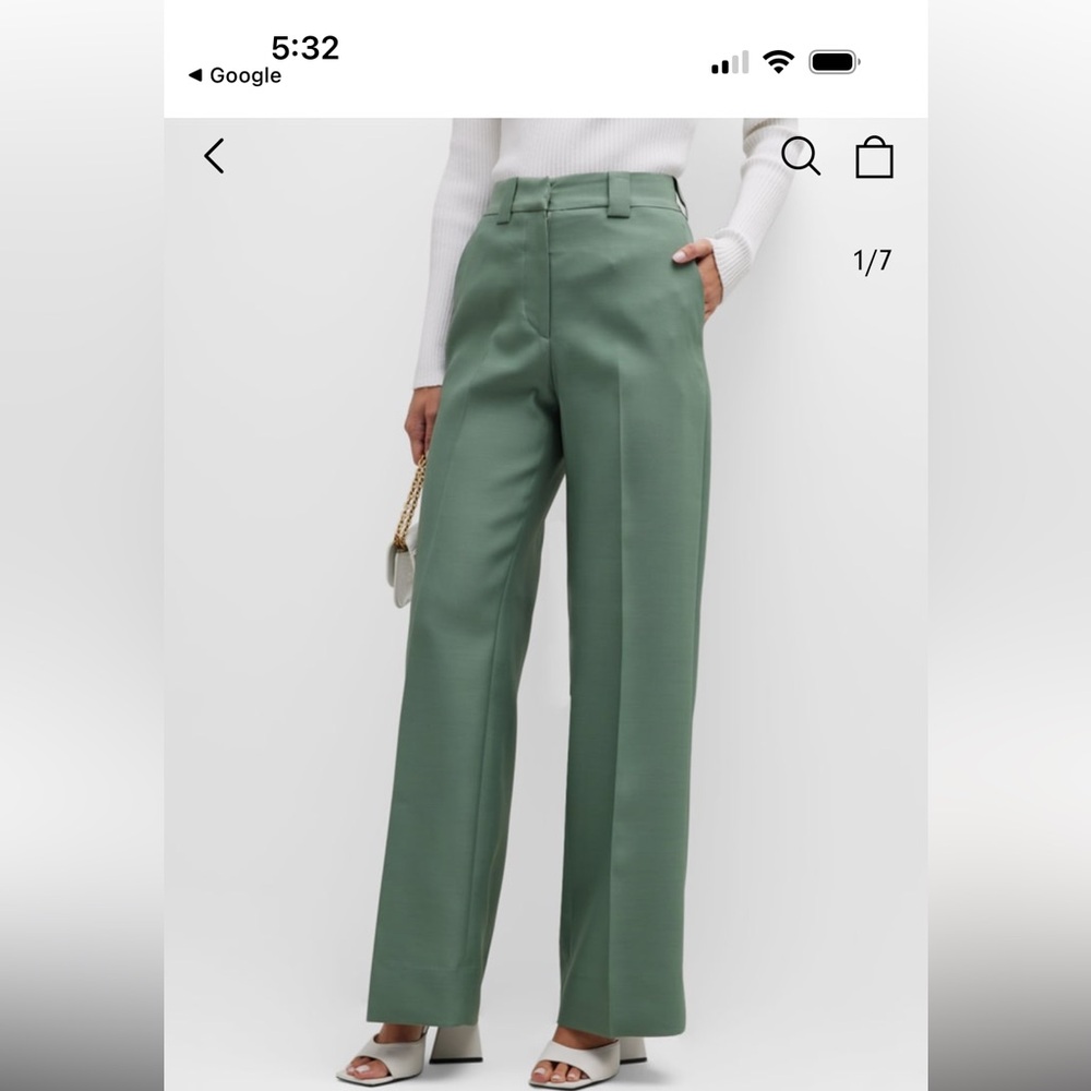 Women's Green Wide-Leg Pants wool silk size 6 Interior Moda Operandi